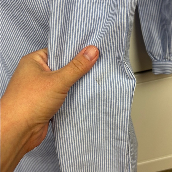 Sail to Sable Pinstripe White and Blue Ruffle Dress - S - Picture 8 of 10